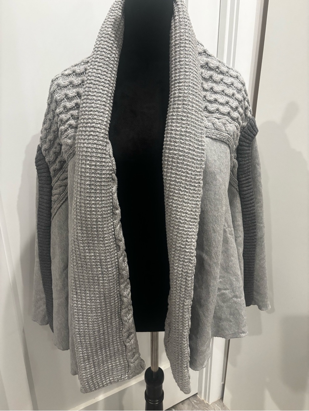 Burberry Gray Open-Front Cable Knit Shawl Collar Cardigan
